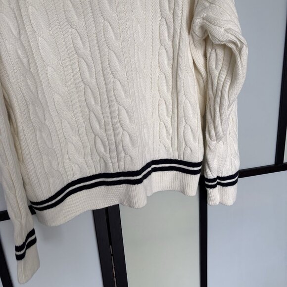 ABERCROMBIE & FITCH Cable knit Oversized Varsity Prep Sweater Women’s XL Tennis - Picture 9 of 13